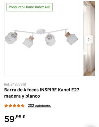 Barra 4 focos INSPIRE Kanel E27 madera y blanco