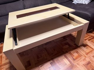 Mesa de centro elevable madera y cristal