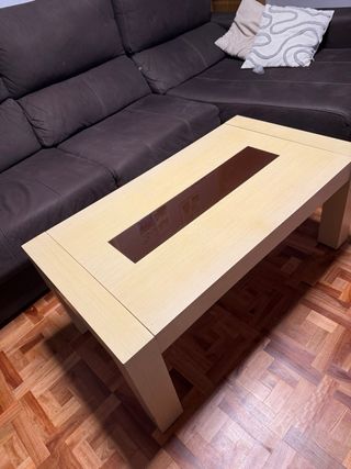 Mesa de centro elevable madera y cristal