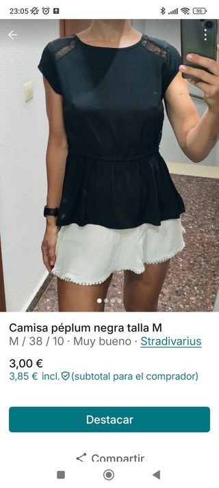Camisa péplum Stradivarius negra talla M
