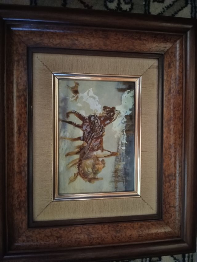 Precioso cuadro de paisaje, carruaje Y caballo