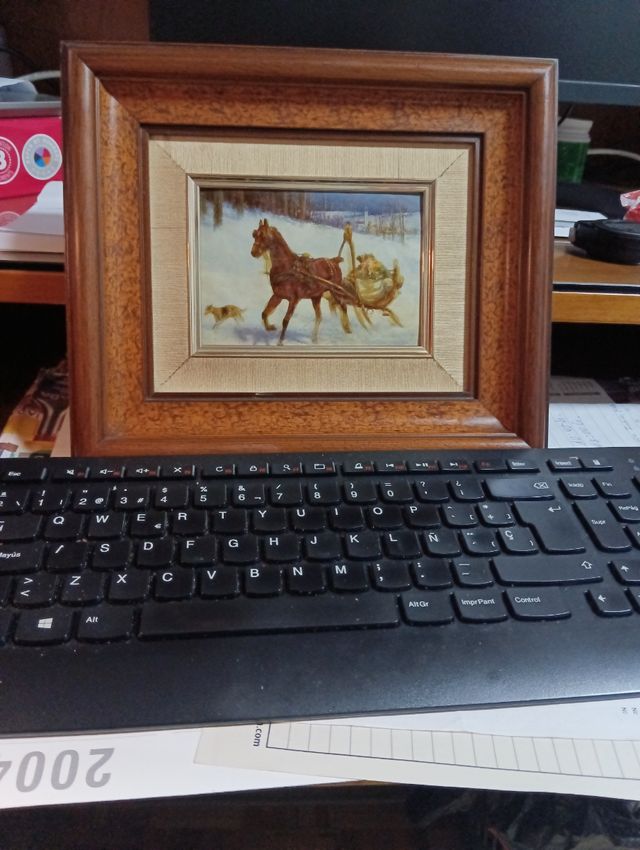 Precioso cuadro de paisaje, carruaje Y caballo