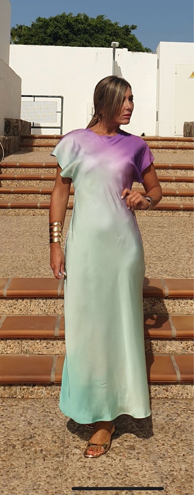 Vestido Zara degradado morado y verde