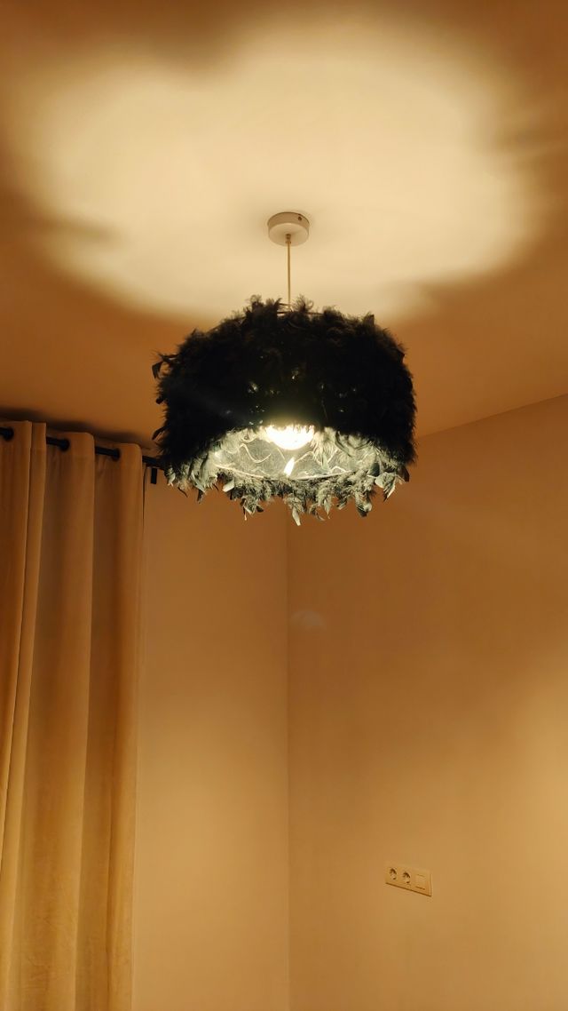 Lámpara de techo negra de plumas