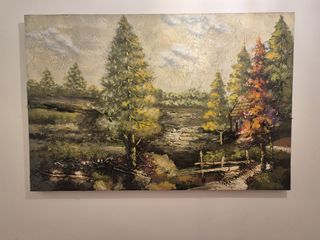 Cuadro paisaje con casa y árboles
