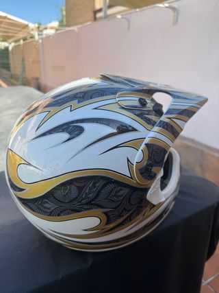 Casco Moto Quad Campo Diseño Blanco Dorado
