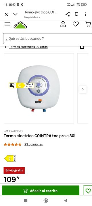 Termo calentador eléctrico Cointra 30l