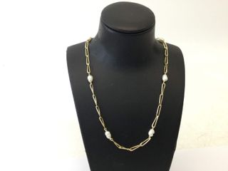 collar oro 18k con piedra con perla 20cm
