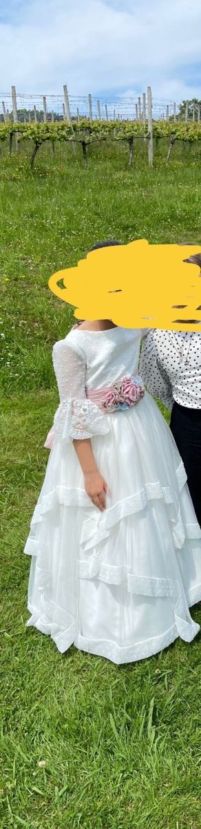 Vestido de comunión blanco y rosa