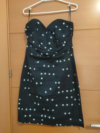 Vestido palabra de honor H&M azul marino y blanco