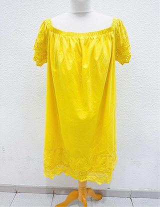 Vestido vintage amarillo con calado XXL