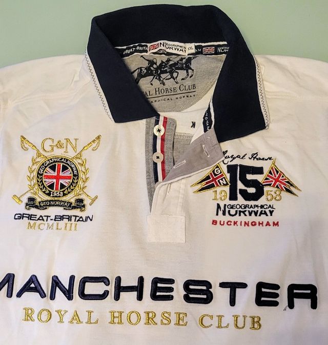 Polo Geographical Norway Blanco y Gris