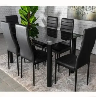 Mesa de comedor de cristal con 6 sillas