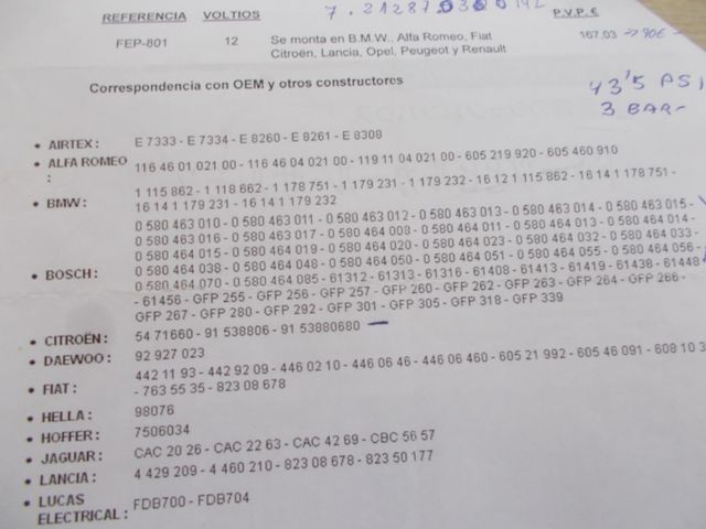 Bomba Gasolina Eléctrica Facet FEP 801 12V