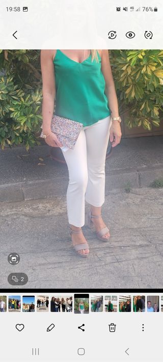 Camiseta tirantes verde y beige