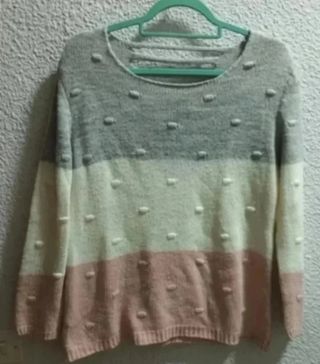 Jersey Rayas Talla Única Gris y Rosa