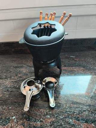 Set Fondue Negro y Plateado