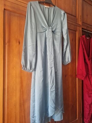 Vestido de fiesta SAZALAXA granate y verde agua