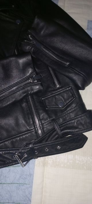 Chaqueta Biker Piel Zara Negra