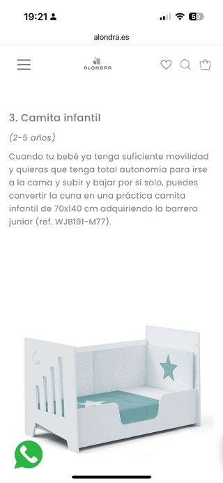 Cuna infantil evolutiva: colecho, cama y pupitre.