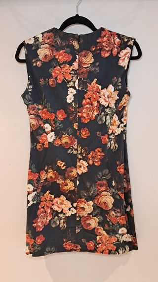 Vestido Negro Flores Mango Talla M