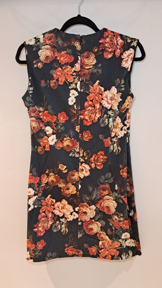Vestido Negro Flores Mango Talla M