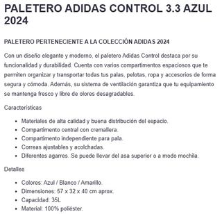 Paletero Adidas Control 3.3 Azul/Amarillo
