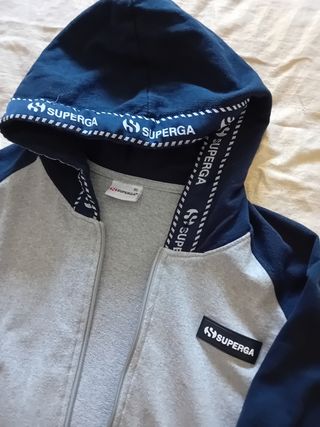 Felpa Superga Vintage XL Grigio/Blu Logo ecopelle