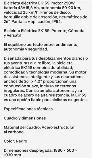 Bicicleta Eléctrica 26'' Negra