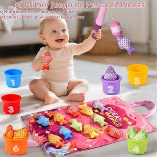 Juego Montessori Pesca y Apilables Bebés 20 Piezas
