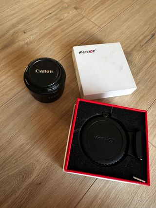 Objetivo Canon 50mm f/1.8 analó+ adaptador Viltox