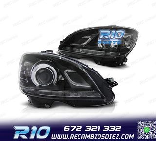 FAROS PARA MERCEDES CLASE C W204 07-11 FONDO NEGRO LUZ DIURN