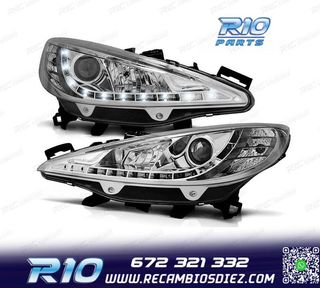 FAROS PEUGEOT 207 06-12 LUZ LED DIURNA FONDO CROMO