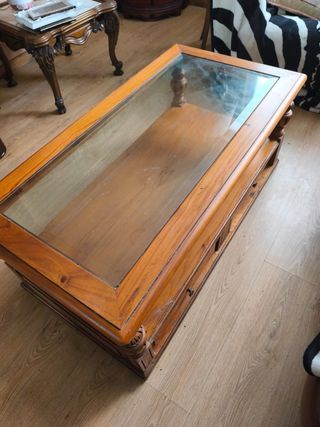 Mesa de centro madera maciza con cristal