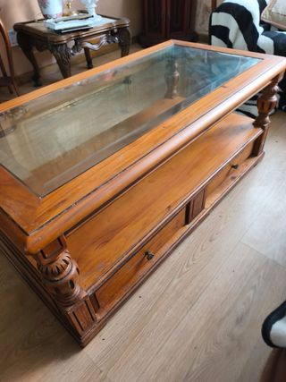 Mesa de centro madera maciza con cristal