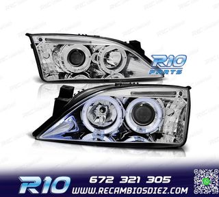 FAROS PARA FORD MONDEO MK3 00-07 OJOS ANGEL FONDO CROMO