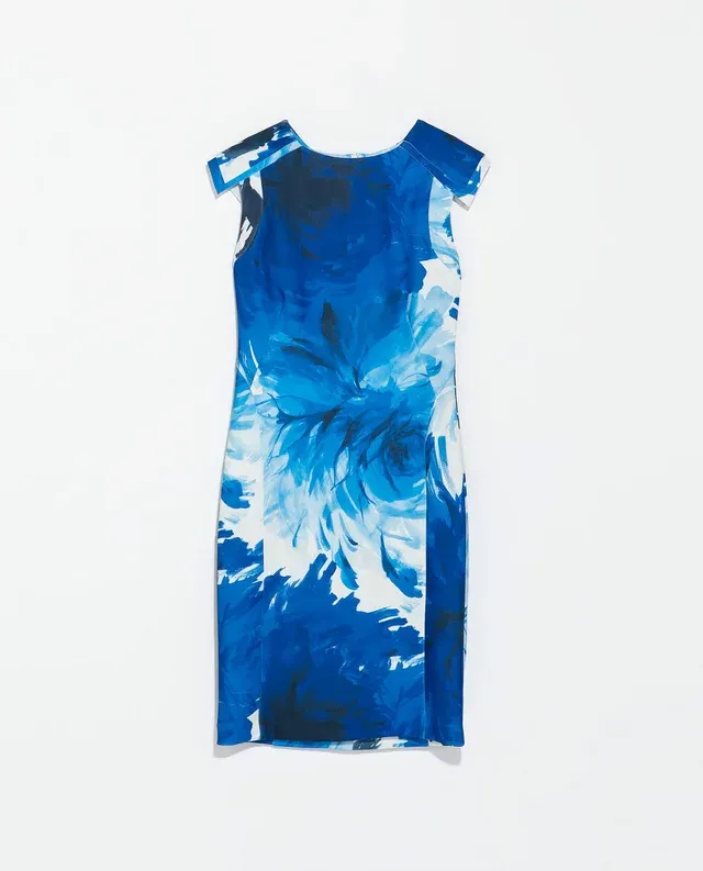 Vestido ajustado neopreno manga capa azul Zara