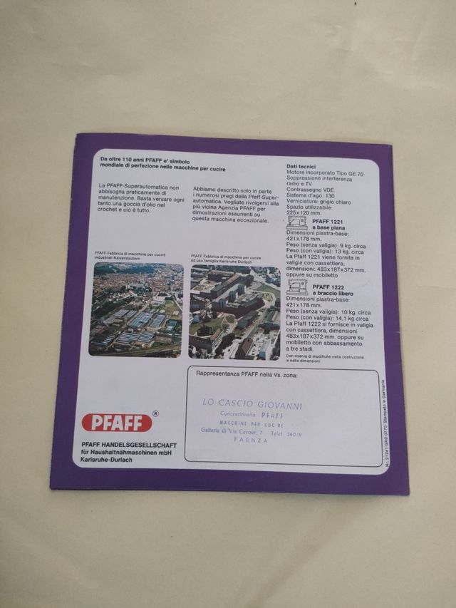 Brochure depliant macchina da cucire Pfaff 1221