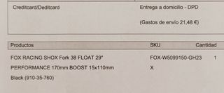 Horquilla FOX 38 Performance 170mm (NUEVA)