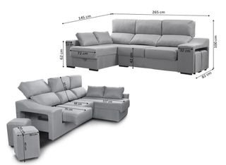 Sofá modular con chaise longue y otomanas