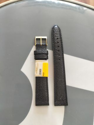 Correa de piel para reloj - Negra y dorada nueva.
