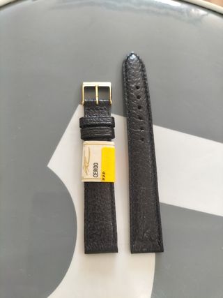 Correa de piel para reloj - Negra y dorada nueva.