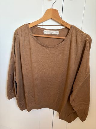 Jersey fino Zara marrón con abalorios Talla M