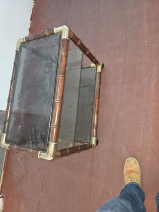 Mesa auxiliar cristal y madera