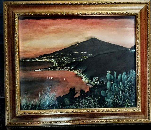 Dipinto Panorama Etna vista da Taormina