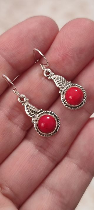 Pendientes Plata 925 Coral Rojo
