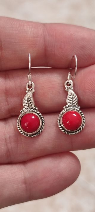 Pendientes Plata 925 Coral Rojo