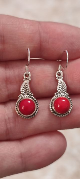 Pendientes Plata 925 Coral Rojo