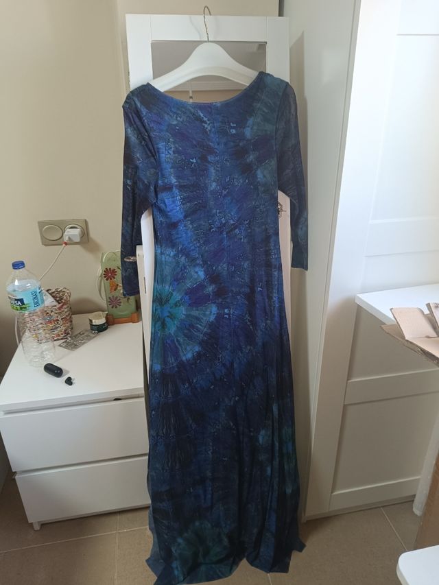 Vestido largo azul y verde