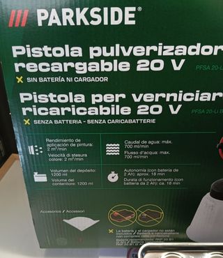 Pistola Pintura Parkside 20 voltios con batería 